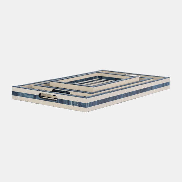 Resin Pinstripe Tray Blue/White Small