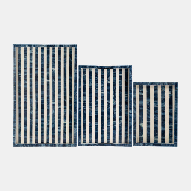 Resin Pinstripe Tray Blue/White Small