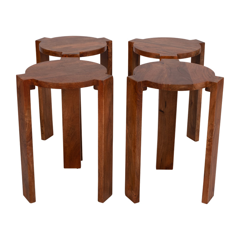 Set of 4 wood accent table brown